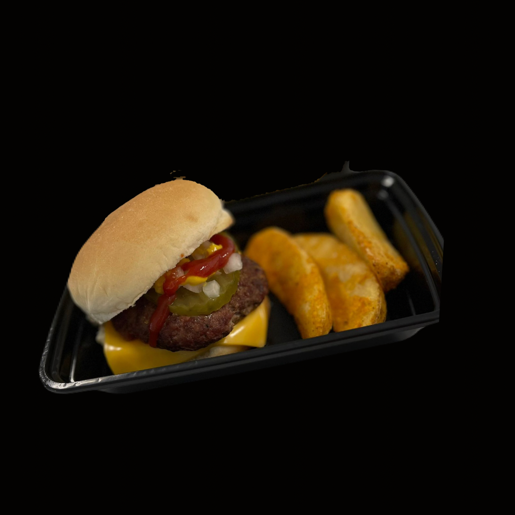 Chesseburguer / Pepinillo / Cebolla / Ketchup/ Papas Wedge