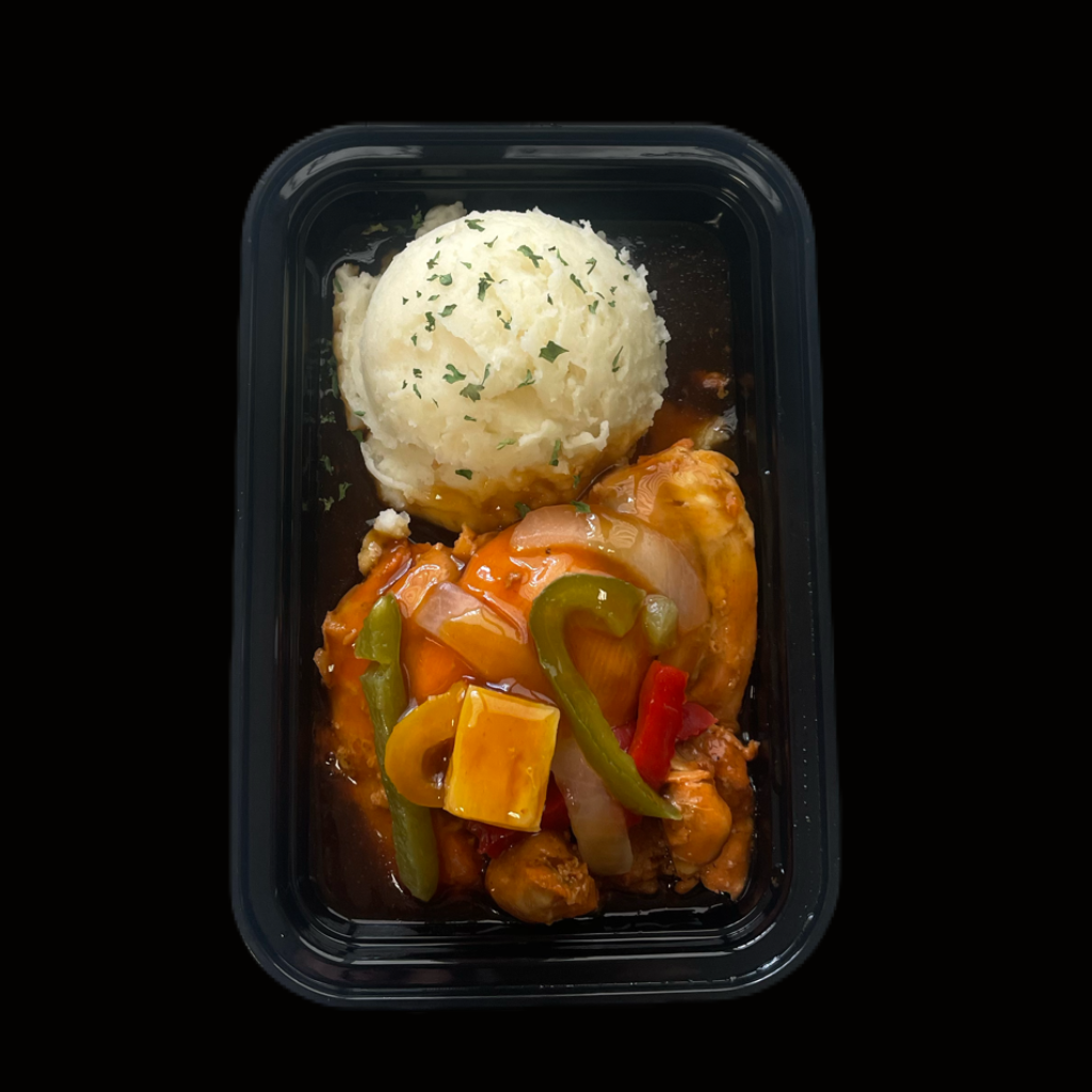 Papas Majadas / Caderas en Salsa Teriyaki Honey Piña