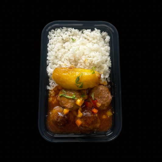 Arroz Blanco  / Albóndigas HOME MADE a la Criolla /Amarillo al horno