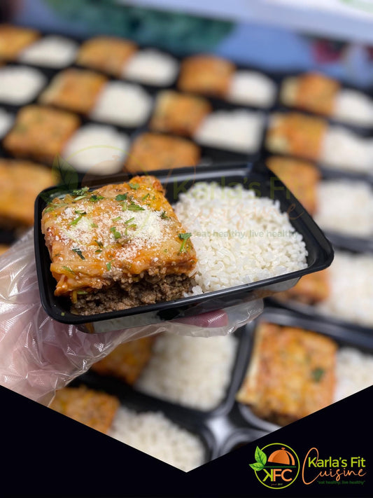 Lasaña de Carne 4 Quesos / Arroz Blanco